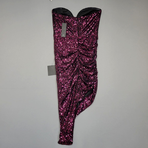 Lulus Dress Womens Medium Purple Sequin Strapless Asymmetrical Ruched Cocktail - Picture 13 of 16